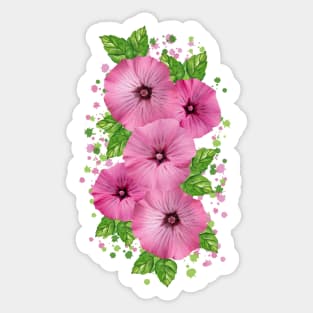 Watercolor Pink Mallow Flowers Sticker